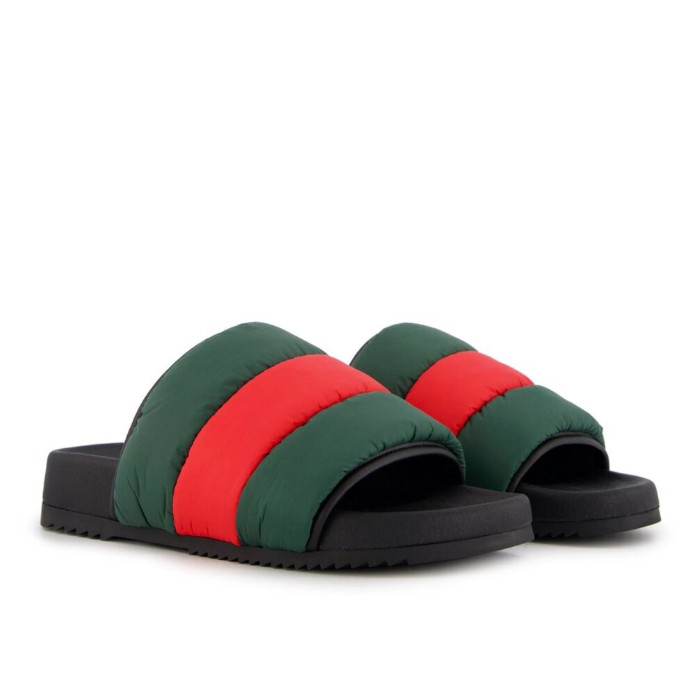 NIB 100% Authentic Gucci Web-Striped padded slides Women's 38/8 $650